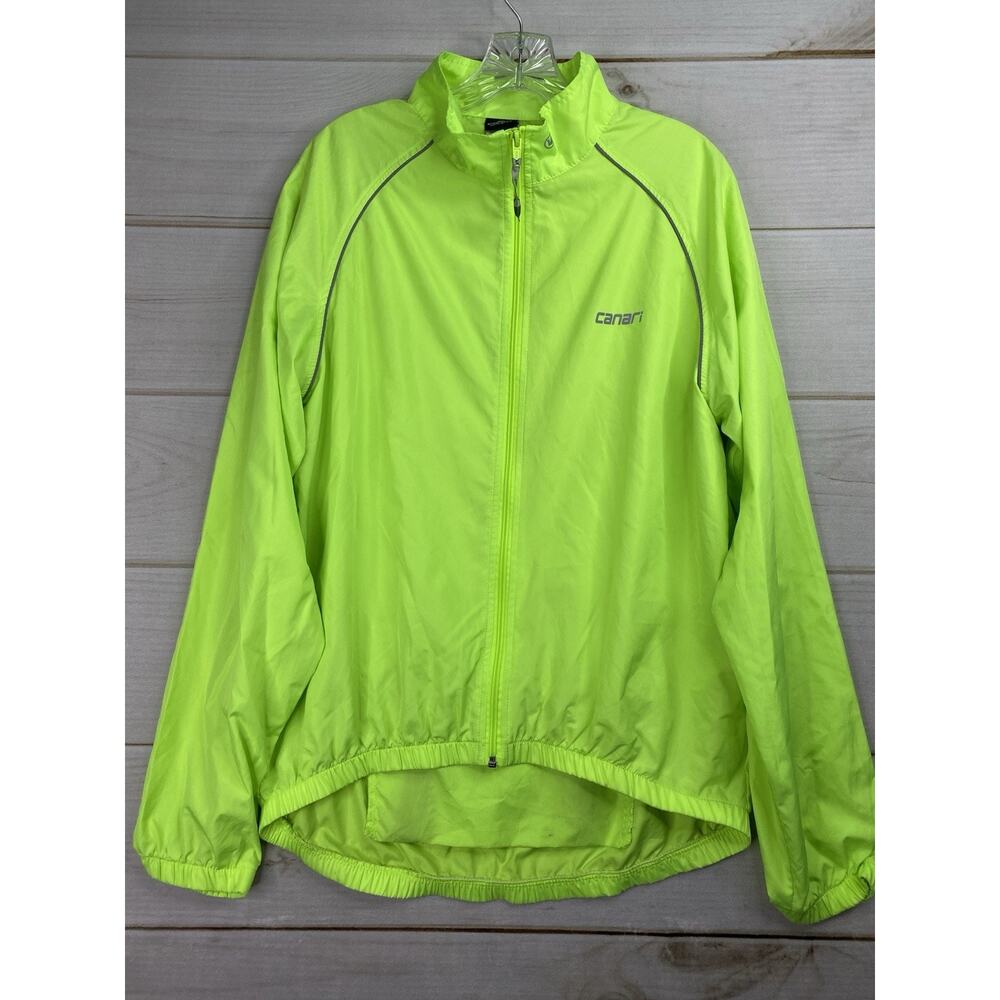 Canari Cycling Jacket Mens L Neon Yellow Windbreaker Pocket Riding Sheer Zip Up